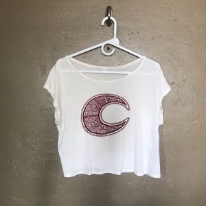 Henna Crescent Moon Cropped White Tee Size L